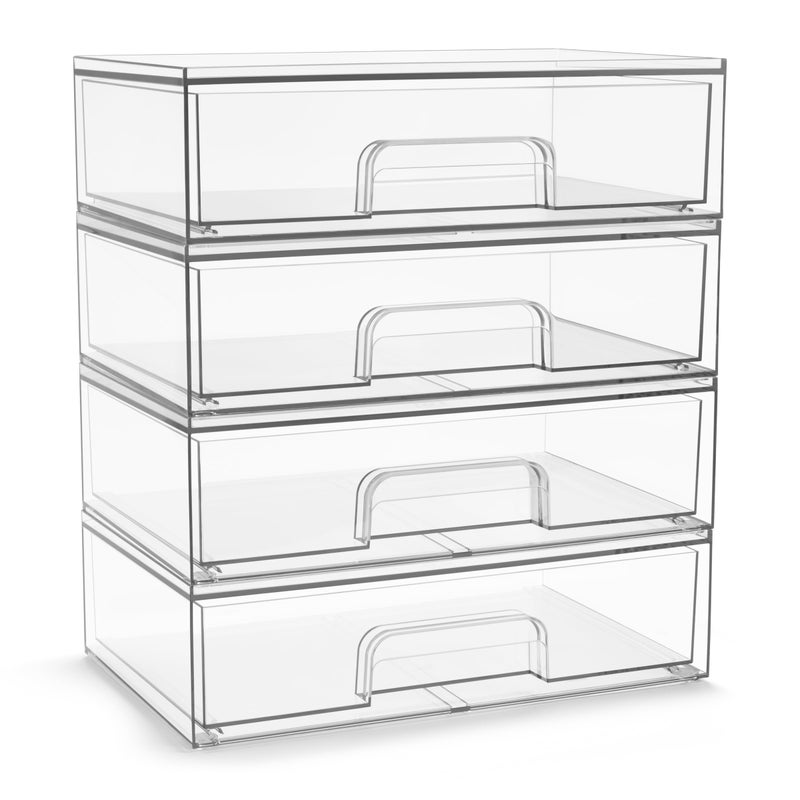 Sorbus Acrylic Storage Containers - 4 Pack, Stackable Storage Bins Set for Bathroom Organization - Clear Acrylic Drawer Organizers - Makeup Case Pull-Out Drawers (12.1â€™â€™ Wide) - Image 1