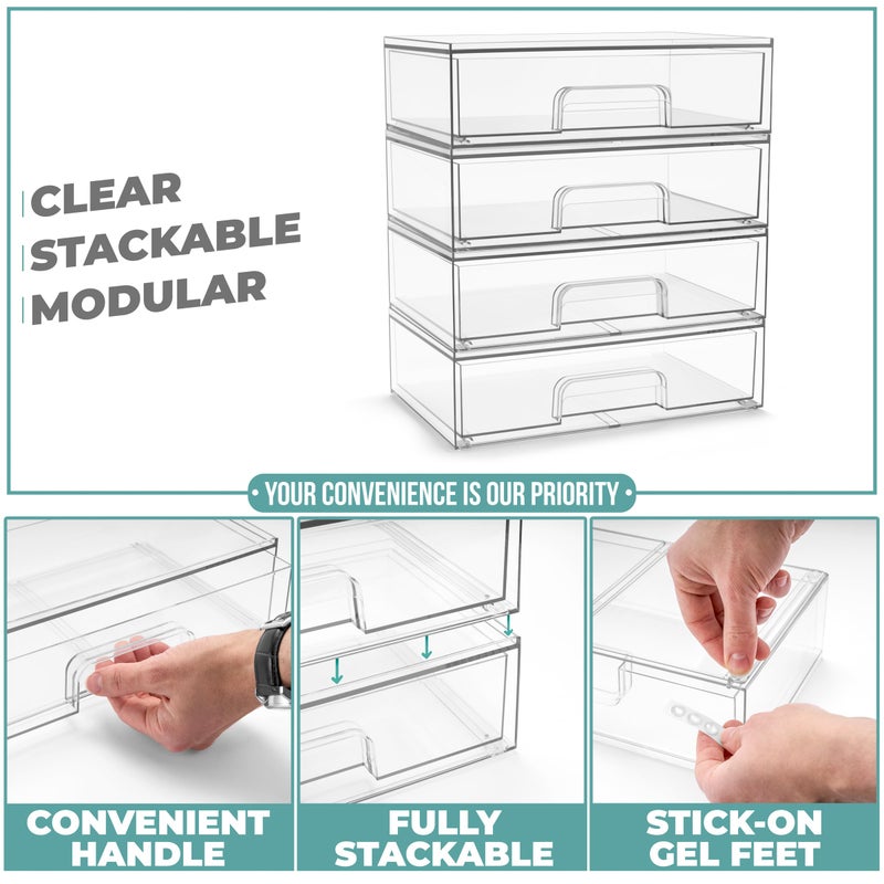 Sorbus Acrylic Storage Containers - 4 Pack, Stackable Storage Bins Set for Bathroom Organization - Clear Acrylic Drawer Organizers - Makeup Case Pull-Out Drawers (12.1â€™â€™ Wide) - Image 4