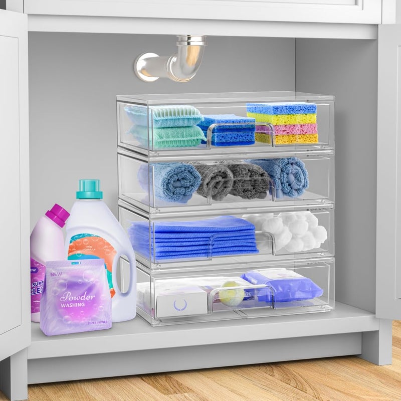 Sorbus Acrylic Storage Containers - 4 Pack, Stackable Storage Bins Set for Bathroom Organization - Clear Acrylic Drawer Organizers - Makeup Case Pull-Out Drawers (12.1â€™â€™ Wide) - Image 5