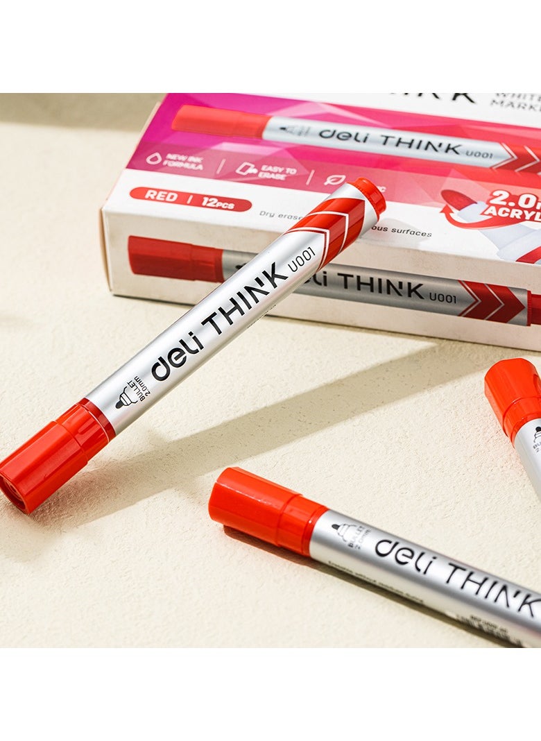 Deli Deli EU00140 Whiteboard Marker Red 12pcs/box– ideal for classrooms, meetings, and whiteboard writing  - Image 2