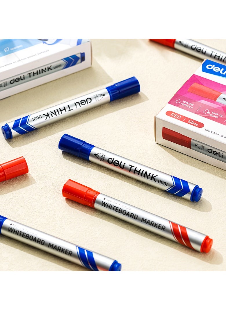 Deli Deli EU00140 Whiteboard Marker Red 12pcs/box– ideal for classrooms, meetings, and whiteboard writing  - Image 3