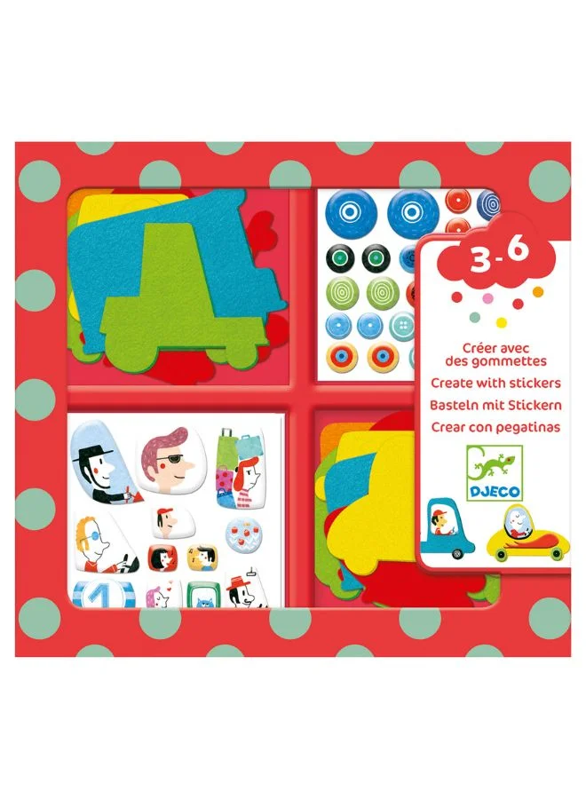 DJECO Create With Stickers Kit - I Love Cars