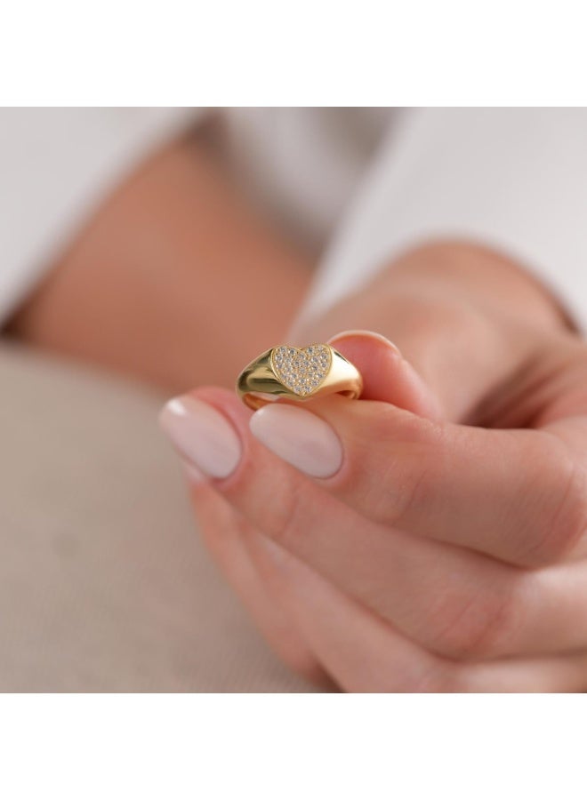Luxuria The "Pinky Ring" is a gold ring featuring a heart design adorned with small gemstones, suitable for women and girls. - Image 1