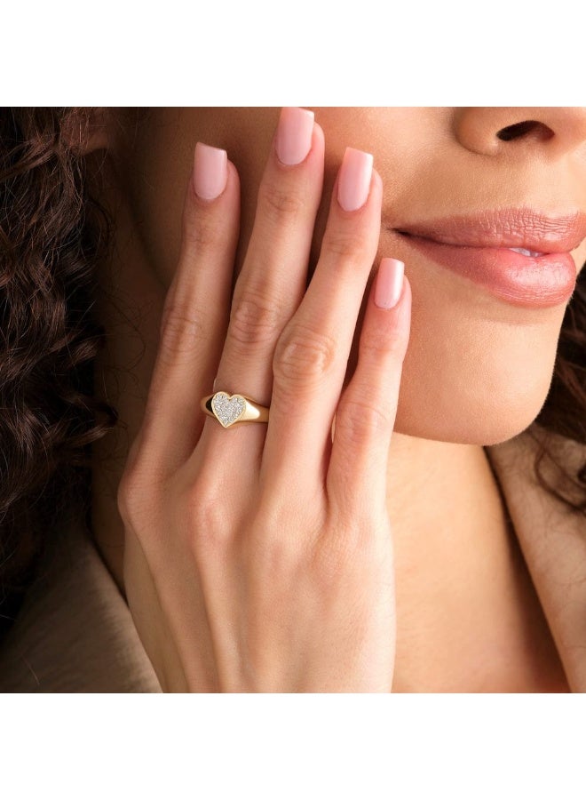 Luxuria The "Pinky Ring" is a gold ring featuring a heart design adorned with small gemstones, suitable for women and girls. - Image 2