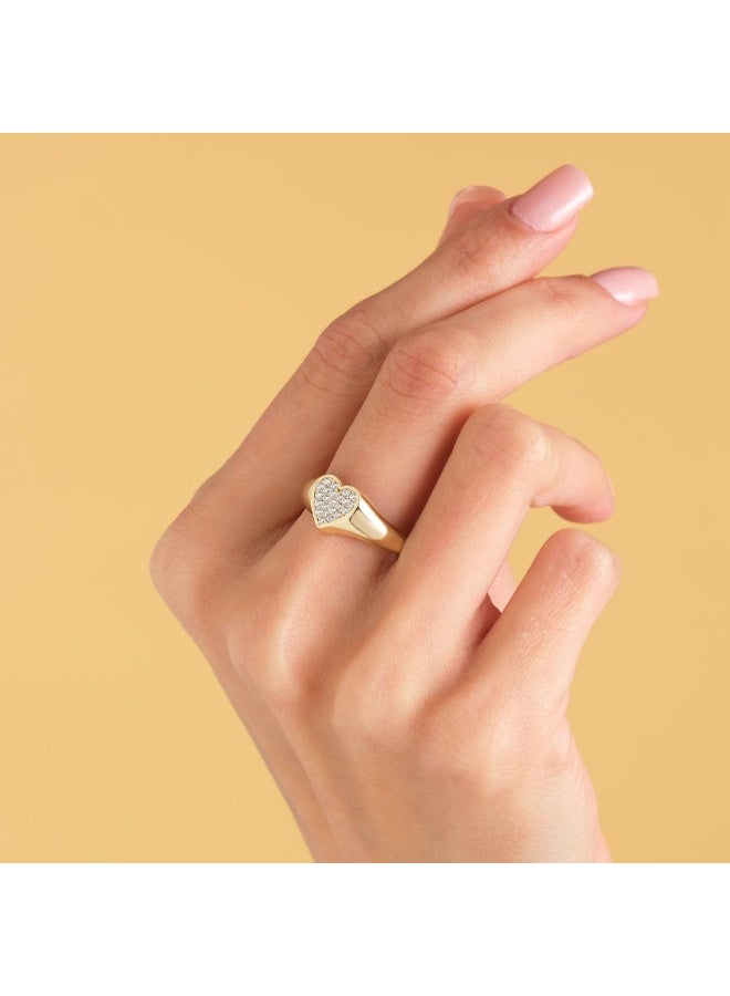 Luxuria The "Pinky Ring" is a gold ring featuring a heart design adorned with small gemstones, suitable for women and girls. - Image 3