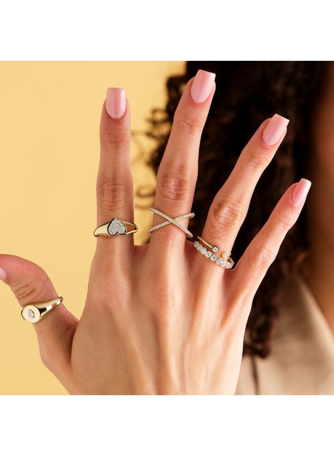 Luxuria The "Pinky Ring" is a gold ring featuring a heart design adorned with small gemstones, suitable for women and girls. - Image 4