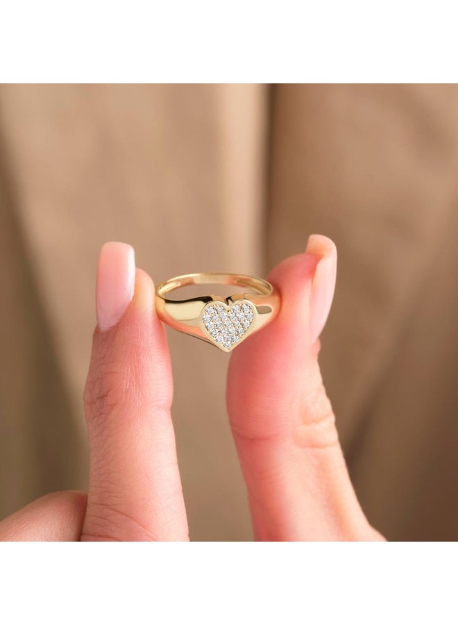 Luxuria The "Pinky Ring" is a gold ring featuring a heart design adorned with small gemstones, suitable for women and girls. - Image 5