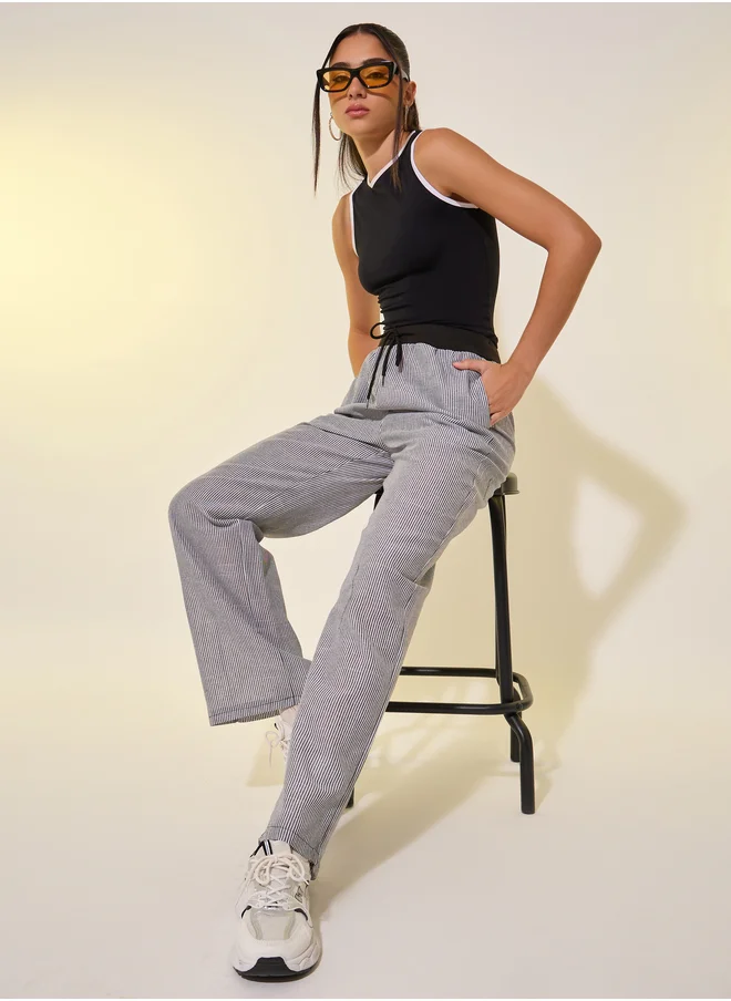 تايك تو Take Two Striped Wide Leg Pants with Drawstring