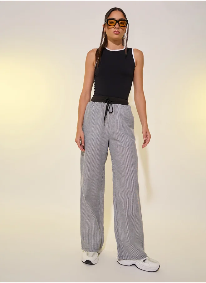 تايك تو Take Two Striped Wide Leg Pants with Drawstring