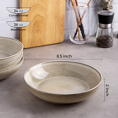 AmorArc 8.5'' Large Pasta Bowls, 36oz Ceramic Salad Serving Bowls Set of 4 for Kitchen, Wide Stoneware Bowls for Pasta,Salad,Fruit,Bread, Microwave Safe, Cappuccino - Image 2