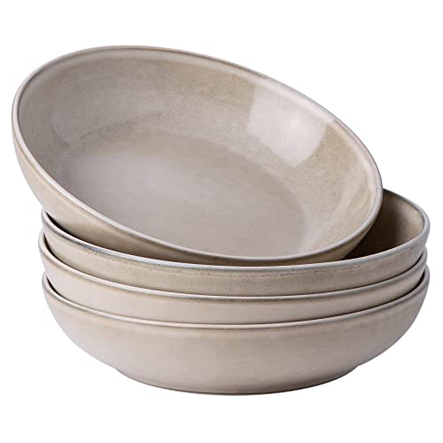 AmorArc 8.5'' Large Pasta Bowls, 36oz Ceramic Salad Serving Bowls Set of 4 for Kitchen, Wide Stoneware Bowls for Pasta,Salad,Fruit,Bread, Microwave Safe, Cappuccino - Image 1