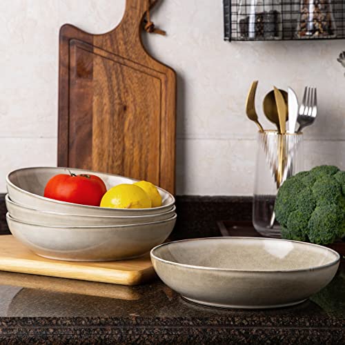 AmorArc 8.5'' Large Pasta Bowls, 36oz Ceramic Salad Serving Bowls Set of 4 for Kitchen, Wide Stoneware Bowls for Pasta,Salad,Fruit,Bread, Microwave Safe, Cappuccino - Image 3