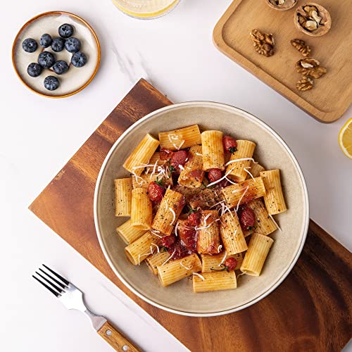 AmorArc 8.5'' Large Pasta Bowls, 36oz Ceramic Salad Serving Bowls Set of 4 for Kitchen, Wide Stoneware Bowls for Pasta,Salad,Fruit,Bread, Microwave Safe, Cappuccino - Image 4