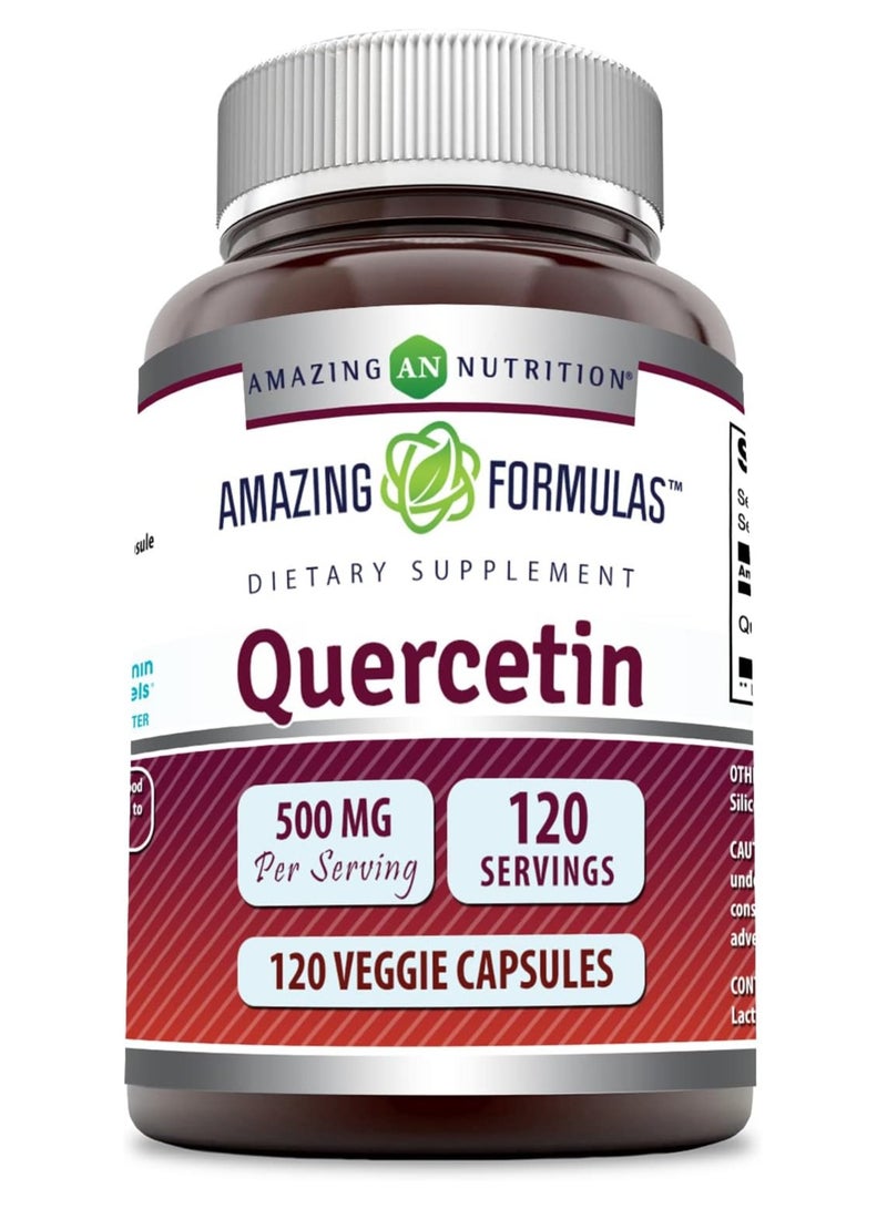 Amazing Nutrition - Quercetin 500mg 120 Veggie Capsules Supplement - Non-GMO - Gluten Free - Supports Overall Health & Well Being - Image 1