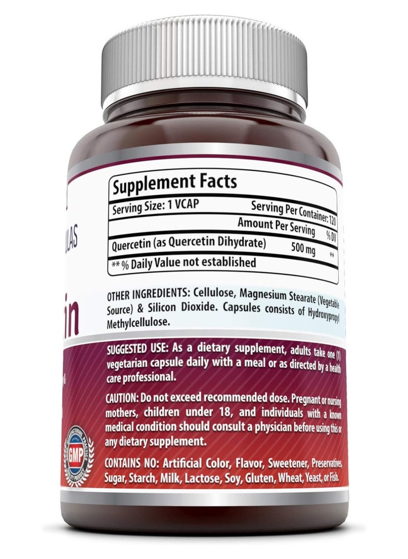 Amazing Nutrition - Quercetin 500mg 120 Veggie Capsules Supplement - Non-GMO - Gluten Free - Supports Overall Health & Well Being - Image 1