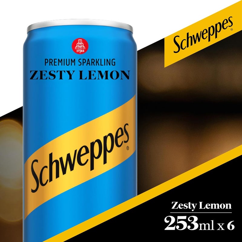 Schweppes Zesty Lemon Premium Sparkling Carbonated Drink, 253ml Can, Pack of 6 - Image 2