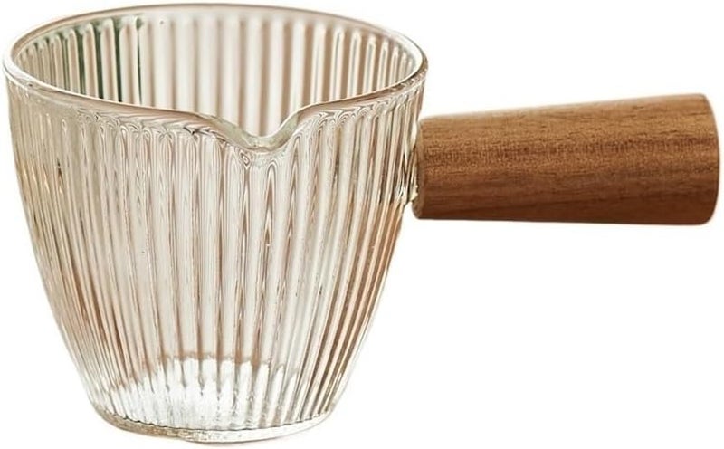 Gravy saucer Vertical Stripes Coffee Milk Pitcher With Wooden Handle Multi-purpose Glass Sauce Pot Boats - Image 1