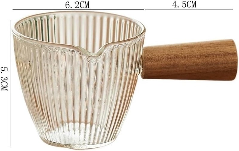 Gravy saucer Vertical Stripes Coffee Milk Pitcher With Wooden Handle Multi-purpose Glass Sauce Pot Boats - Image 2