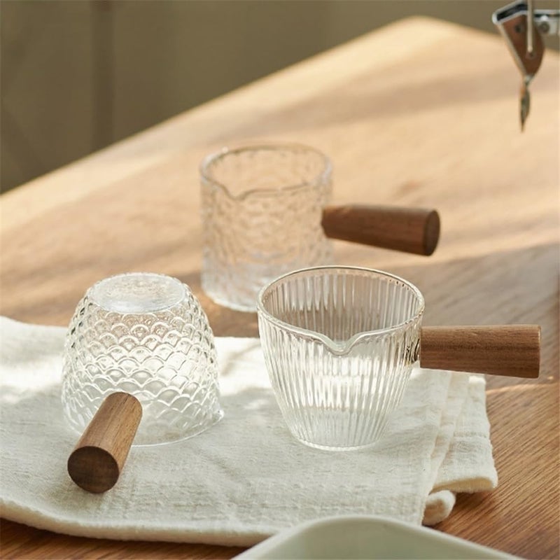 Gravy saucer Vertical Stripes Coffee Milk Pitcher With Wooden Handle Multi-purpose Glass Sauce Pot Boats - Image 5