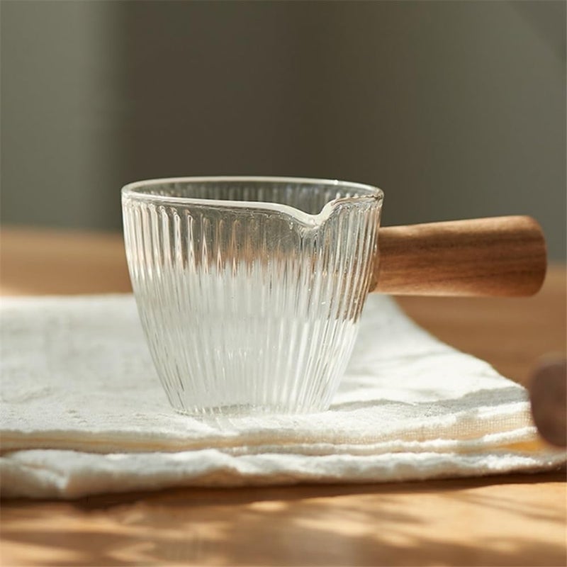 Gravy saucer Vertical Stripes Coffee Milk Pitcher With Wooden Handle Multi-purpose Glass Sauce Pot Boats - Image 3