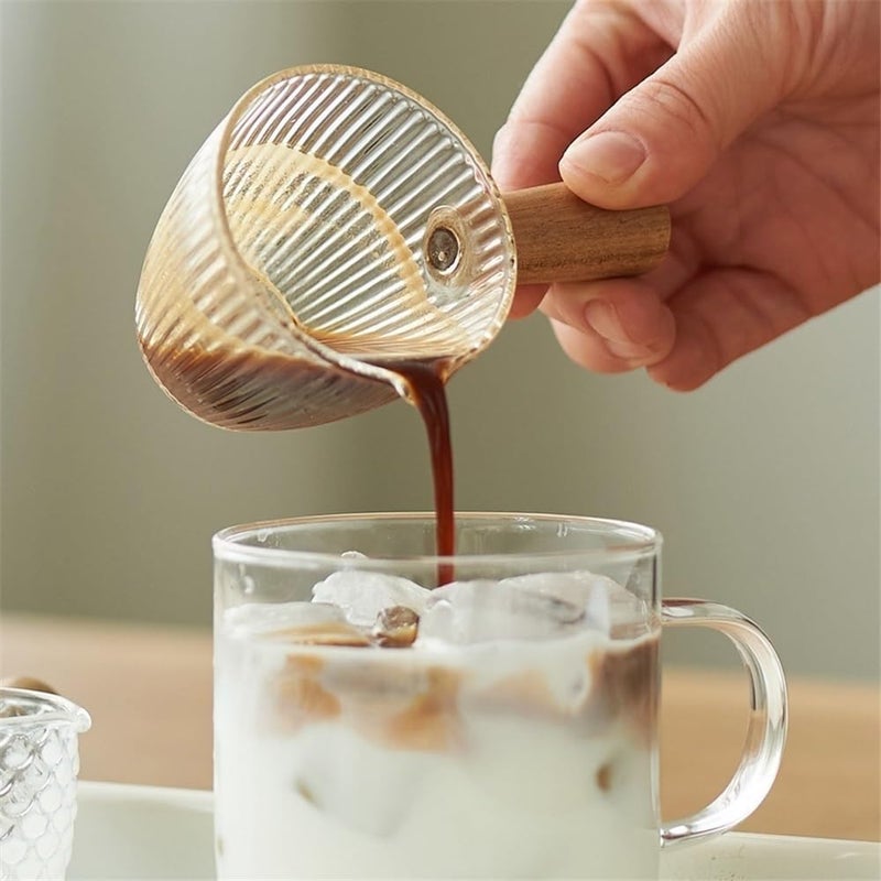 Gravy saucer Vertical Stripes Coffee Milk Pitcher With Wooden Handle Multi-purpose Glass Sauce Pot Boats - Image 4