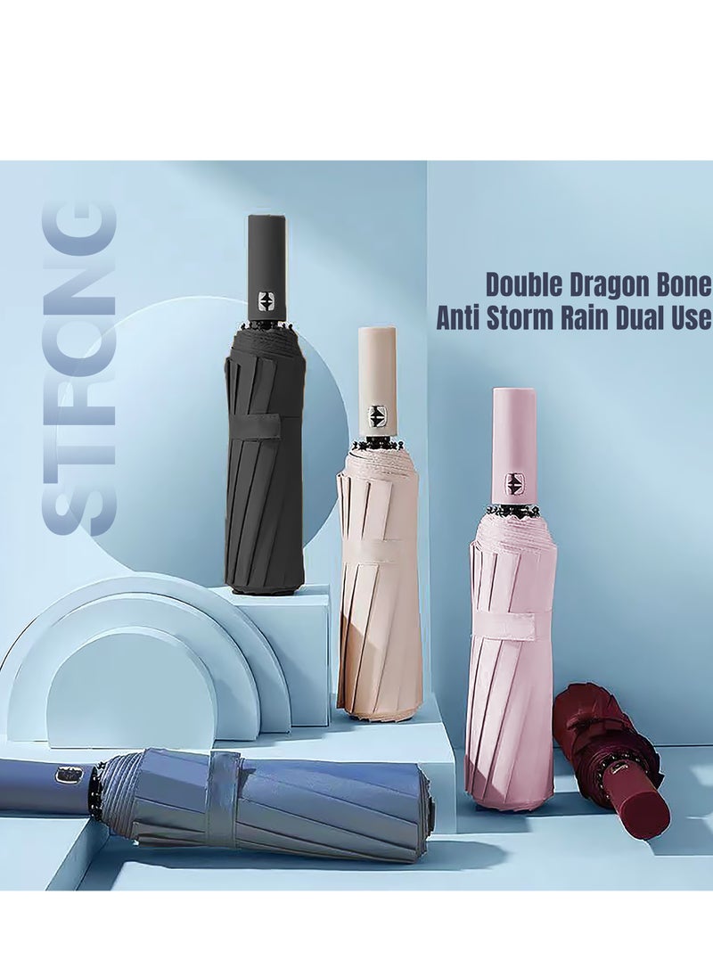 Generic - 150cm Oversized Umbrella with Double Keel Windproof Umbrella Frame, Strong Wind Resistance, Perfect for Family Outings and Daily Commuting, Blue - Image 1