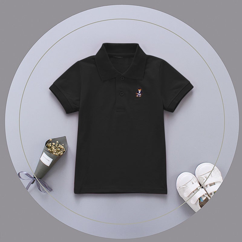 Polo Shirt 100 Cotton Pearl Cotton Spring Summer Children'S Wear Pure Cotton Children'S Short-Sleeved T-Shirt Solid Color Hair Boys Girls