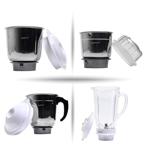 HAPPY E Mixer Grinder Jars Set of 4 (400ml, 1000ml, 1500ml Steel + 1500ml Plastic) | Replacement Jars with Blades & Lids | Dry & Wet Grinding - Image 5