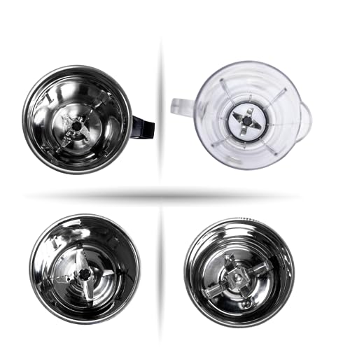 HAPPY E Mixer Grinder Jars Set of 4 (400ml, 1000ml, 1500ml Steel + 1500ml Plastic) | Replacement Jars with Blades & Lids | Dry & Wet Grinding - Image 3
