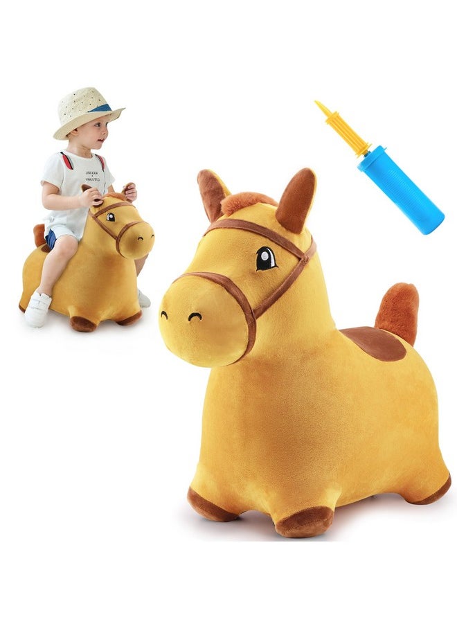 iPlay, iLearn iPlay, iLearn Bouncy Pals Hopping Horse, Toddler Girl Boy Inflatable Bouncing Animal Hopper Toy, Outdoor Indoor Plush Ride on Bouncer, Baby Birthday Gift 18 Month 2 3 4 Year Old Kid - Horse  - Image 1