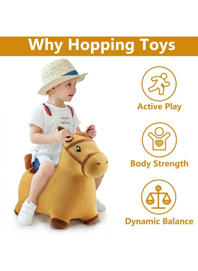 iPlay, iLearn iPlay, iLearn Bouncy Pals Hopping Horse, Toddler Girl Boy Inflatable Bouncing Animal Hopper Toy, Outdoor Indoor Plush Ride on Bouncer, Baby Birthday Gift 18 Month 2 3 4 Year Old Kid - Horse  - Image 2