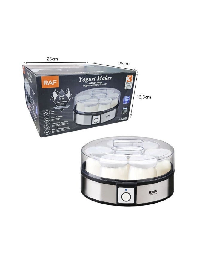 آر إيه أف صانعة الزبادي RAF، آلة كهربائية أوتوماتيكية بقوة 20 واط مع 7 برطمانات زجاجية، تعمل بزر واحد، سهلة التنظيف، تقنية تسخين PTC - صانعة زبادي صحية منزلية الصنع - Image 3