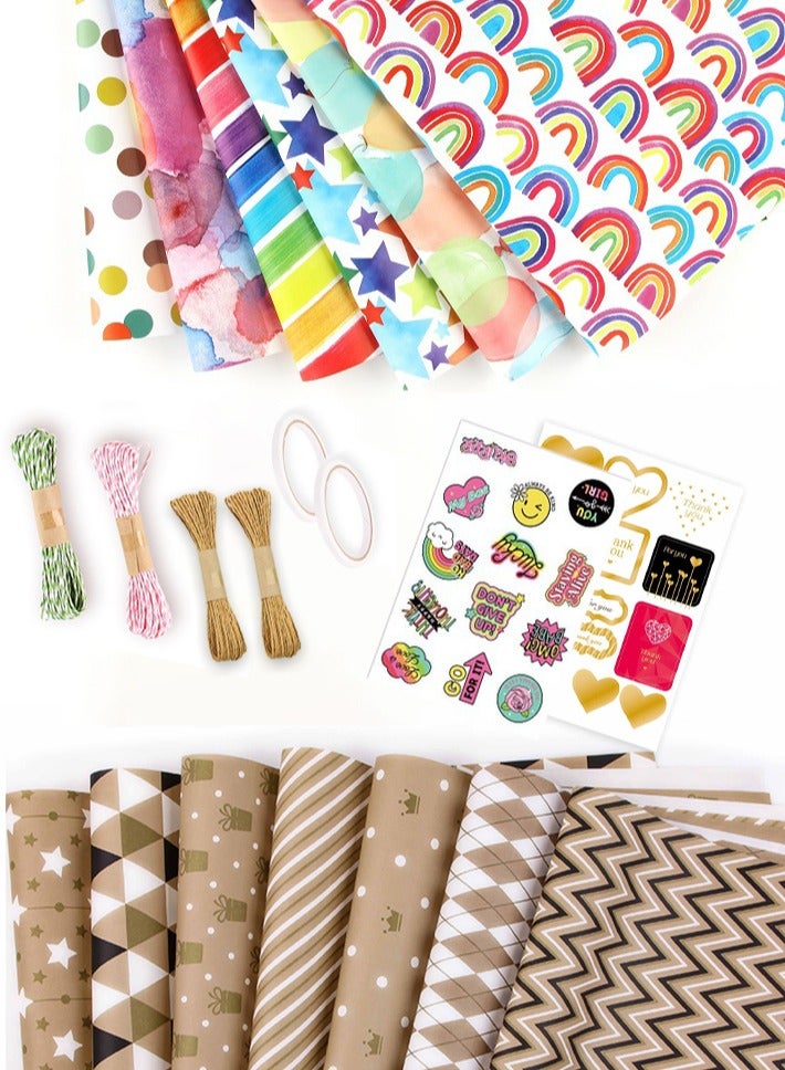 Gift Wrapping Paper with Ribbon Sticker Tape Set, Durable Gift Wrap Set for Birthday Party, Valentines Day, Wedding, Baby Shower, Bridal Shower, Graduation 50 cm X 70 cm - Image 1