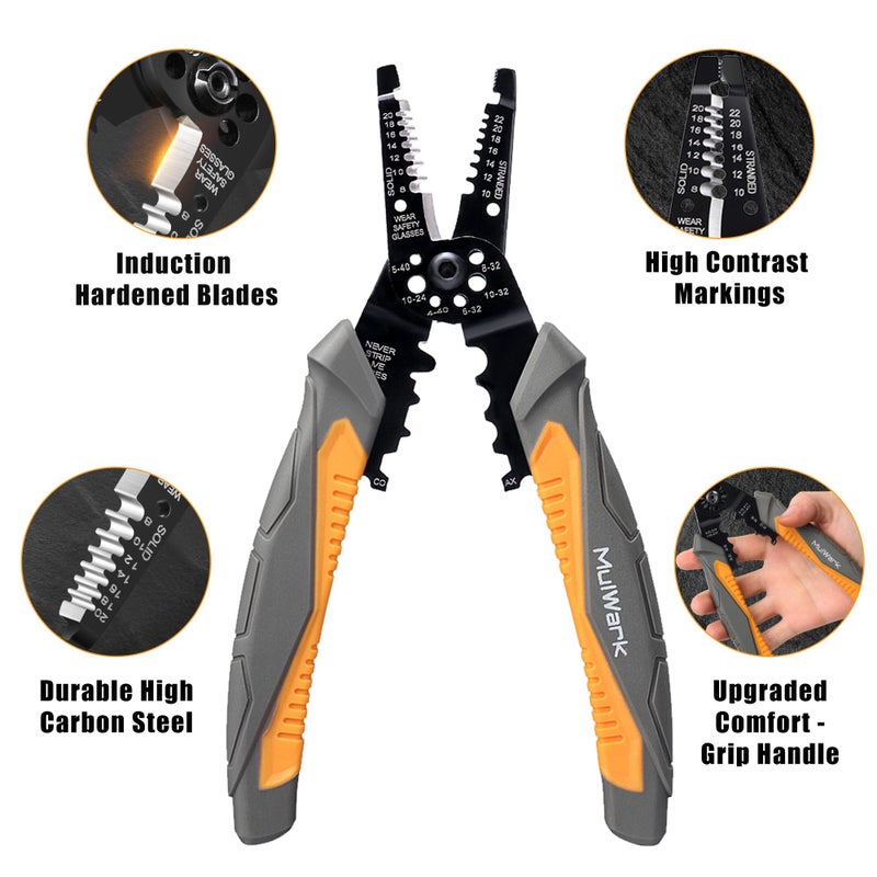 MulWark 3 in 1 Automatic Self Adjusting Wire Stripper/Cutter/Crimper, 8 Inch Multi Pliers For Electrical Wire Stripping, Cable Cutting, Crimping Tool from 8 AWG to 30 AWG - Image 5