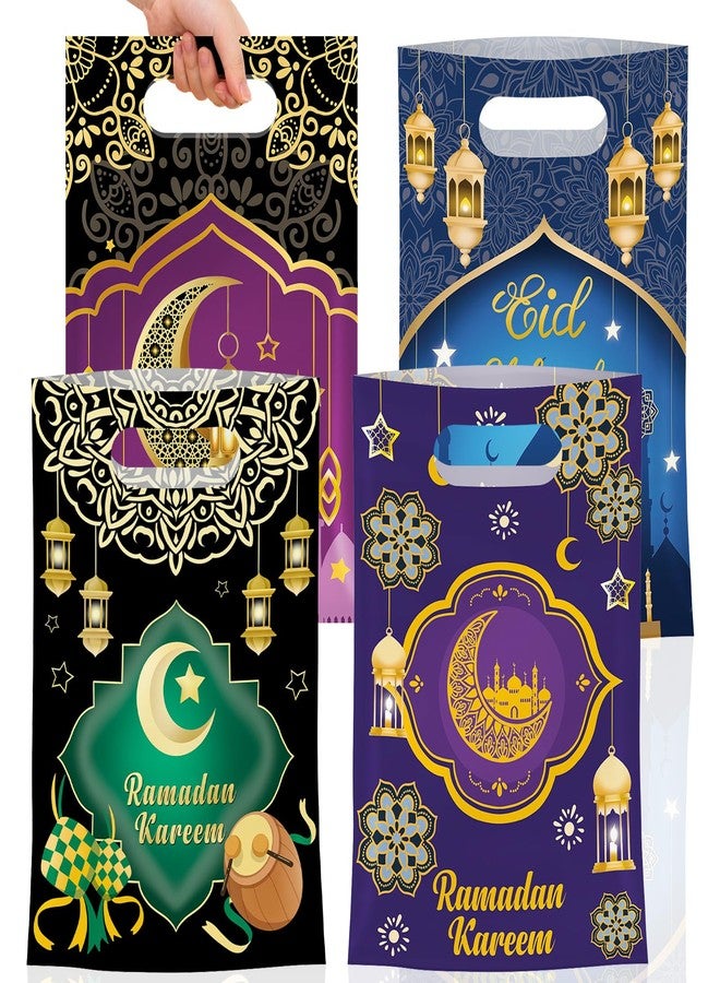 Litmitfu 50 Pcs Ramadan Gift Bags with Handles - Eid Mubarak Goodie Bag, Ramadan Kareem Plastic Goody Candy Cookie Snack Treat Party Favor Bags Bulk for Islamic Muslim Eid Mubarak Party Supplies Favors,4 Style - Image 1
