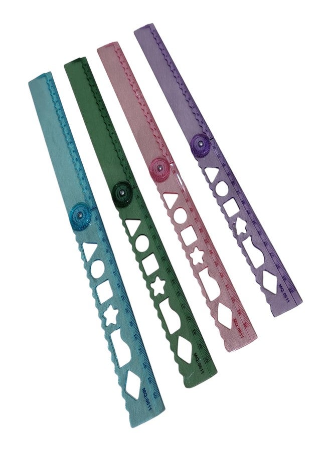 Radiance™ 3 Pcs Foldable Ruler Scale with Stencil 15 to 30cm | Transparent ABS Ruler for Kids & Adults | Multi-Functional Stationery for School & Office Use (Random Colors) - Image 3