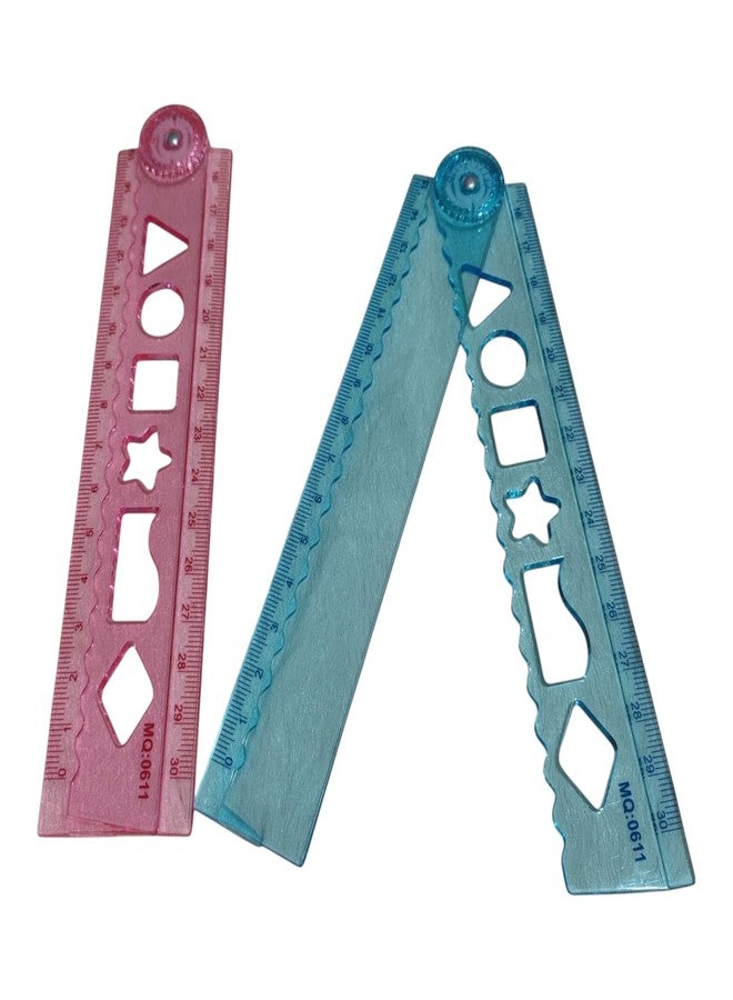 Radiance™ 3 Pcs Foldable Ruler Scale with Stencil 15 to 30cm | Transparent ABS Ruler for Kids & Adults | Multi-Functional Stationery for School & Office Use (Random Colors) - Image 2