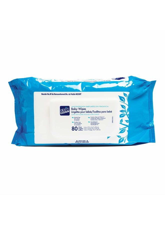 Nice 'N Clean Baby Wipes Soft-Pack with Aloe - Unscented, Hypoallergenic, 80 Wipes (Pack of 12) - Image 1
