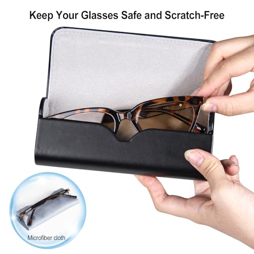 RayLove Glasses Case Hard Shell, Travel Sunglasses Case, Leather Hard Eyeglass Case for Women, Reading Glasses Case for Men (Faux Leather, Black) - Image 3