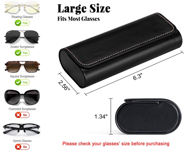 RayLove Glasses Case Hard Shell, Travel Sunglasses Case, Leather Hard Eyeglass Case for Women, Reading Glasses Case for Men (Faux Leather, Black) - Image 2