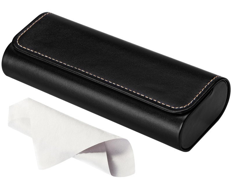 RayLove Glasses Case Hard Shell, Travel Sunglasses Case, Leather Hard Eyeglass Case for Women, Reading Glasses Case for Men (Faux Leather, Black) - Image 1