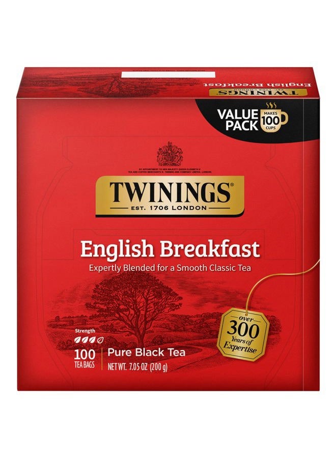 English Breakfast Black Tea Individually Wrapped Bags, 100 Count (Pack of 1), Smooth, Flavourful, and Robust, Caffeinated, Enjoy Hot or Iced | Packaging May Vary