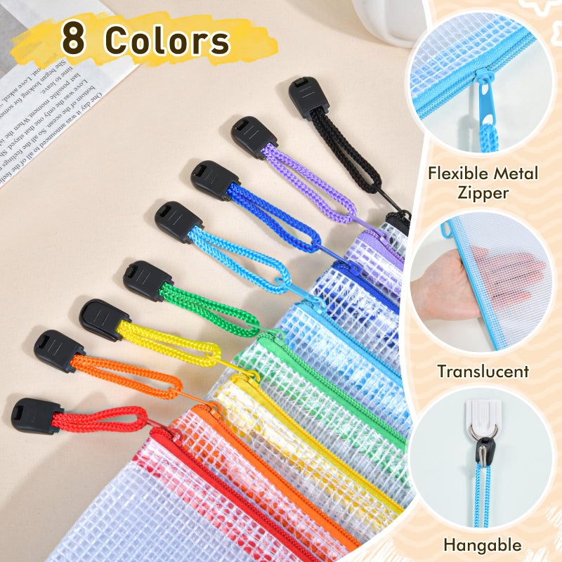 PAPEJOON 26pcs Mesh Zipper Pouch Bags, 8 Sizes Plastic Zippered Storage Bags for Organizing, Clear Pouches with Zipper, Waterproof Mesh Pouch for Office School Supplies, Home Organize, Travel Storage - Image 3