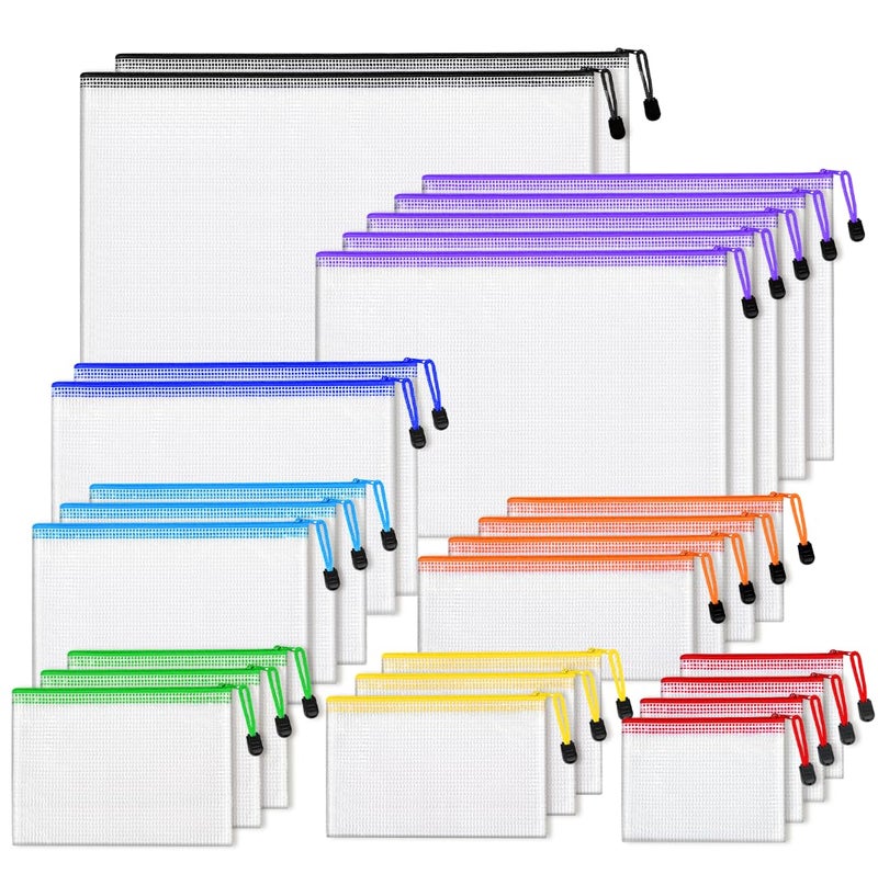 PAPEJOON 26pcs Mesh Zipper Pouch Bags, 8 Sizes Plastic Zippered Storage Bags for Organizing, Clear Pouches with Zipper, Waterproof Mesh Pouch for Office School Supplies, Home Organize, Travel Storage - Image 1