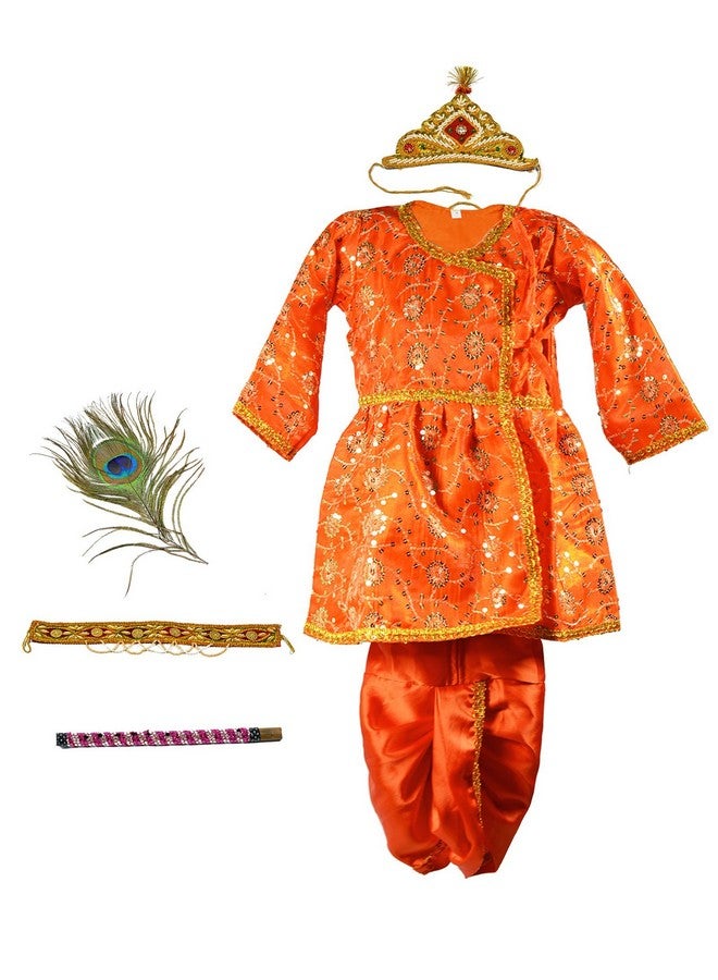 Pakhi Feather Little Krishna Themed Krishna Costume Set With Accessories (9 - 12 Months, Orange) - Image 1