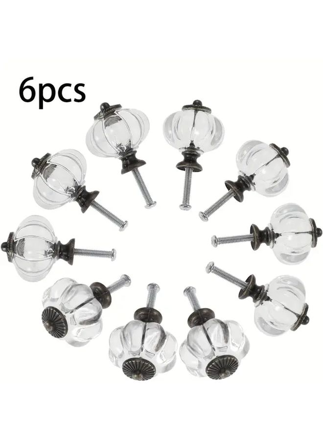 Transparent Glass Pumpkin Drawer Pulls 6pcs With Polished Metal Caps Farmhouse Cabinet Hardware - Image 1