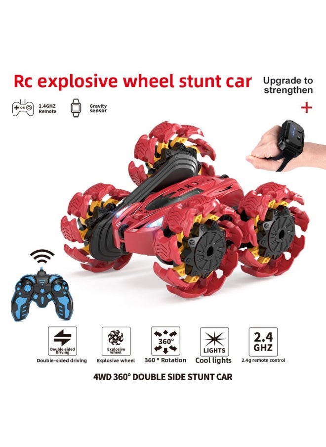 2.4G Explosive Wheel Remote Control Car Gesture Induction Rollover Double-sided Stunt Car Four-wheel Drive Off-road Vehicle Children's Toys-Color:Explosive Wheel Stunt Car Dual Remote Control-green  - Image 2