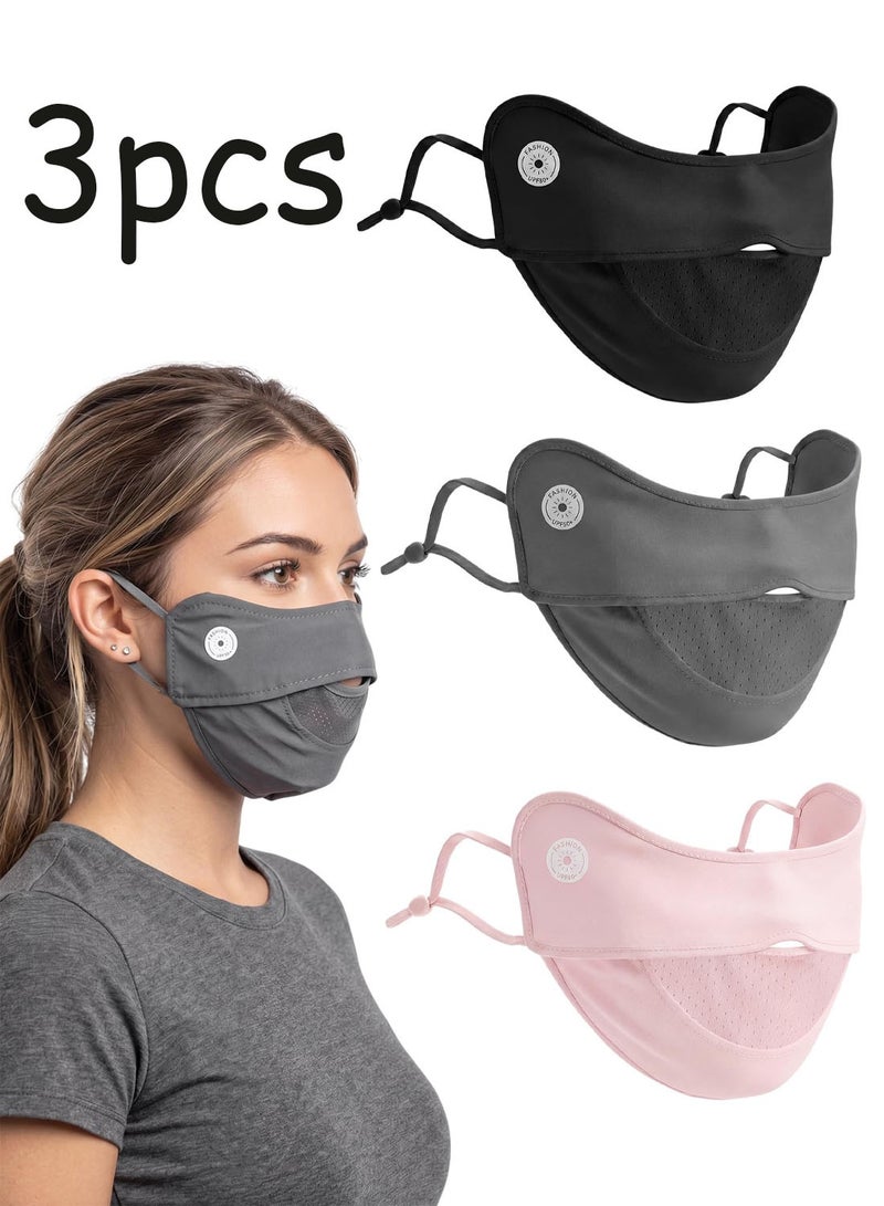 3 Pcs Cooling Ice Silk UV Protection Face Mask UPF 50+ Breathable Sunscreen Face Cover Adjustable Ear Loops Reusable Washable Summer Mask For Men Women Fishing Hiking Cycling Driving Outdoor - Image 1