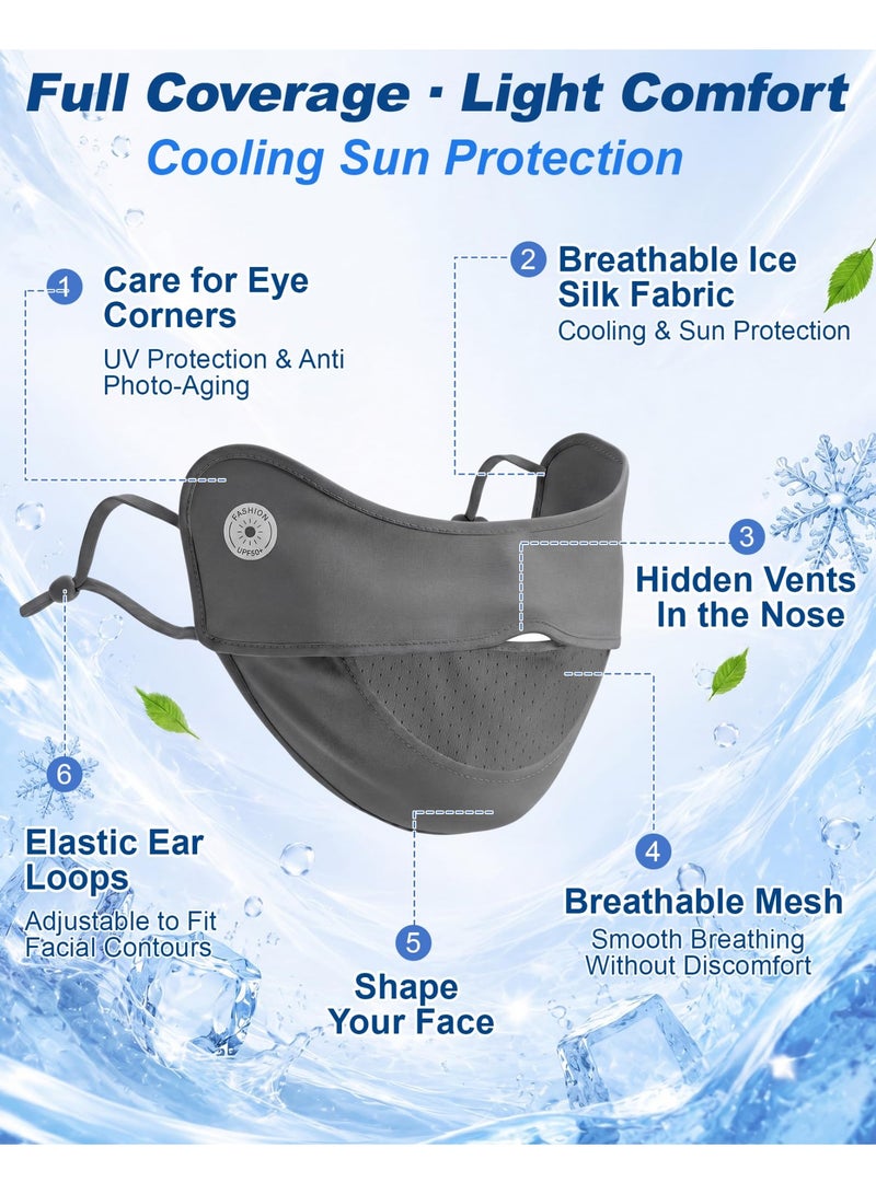 3 Pcs Cooling Ice Silk UV Protection Face Mask UPF 50+ Breathable Sunscreen Face Cover Adjustable Ear Loops Reusable Washable Summer Mask For Men Women Fishing Hiking Cycling Driving Outdoor - Image 3