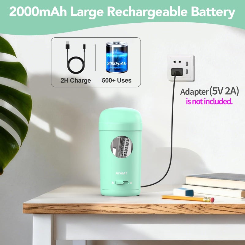 AFMAT Electric Pencil Sharpener, Fully Automatic Pencil Sharpener for 7-8mm Pencils & Colored Pencils, Auto in & Out, Rechargeable Vertical Hands-Free Sharpeners for Classroom/Home/Office PSX7(Green) - Image 5